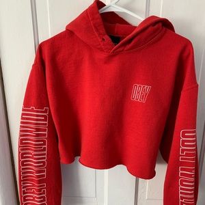Obey red sweatshirt, crop top, medium